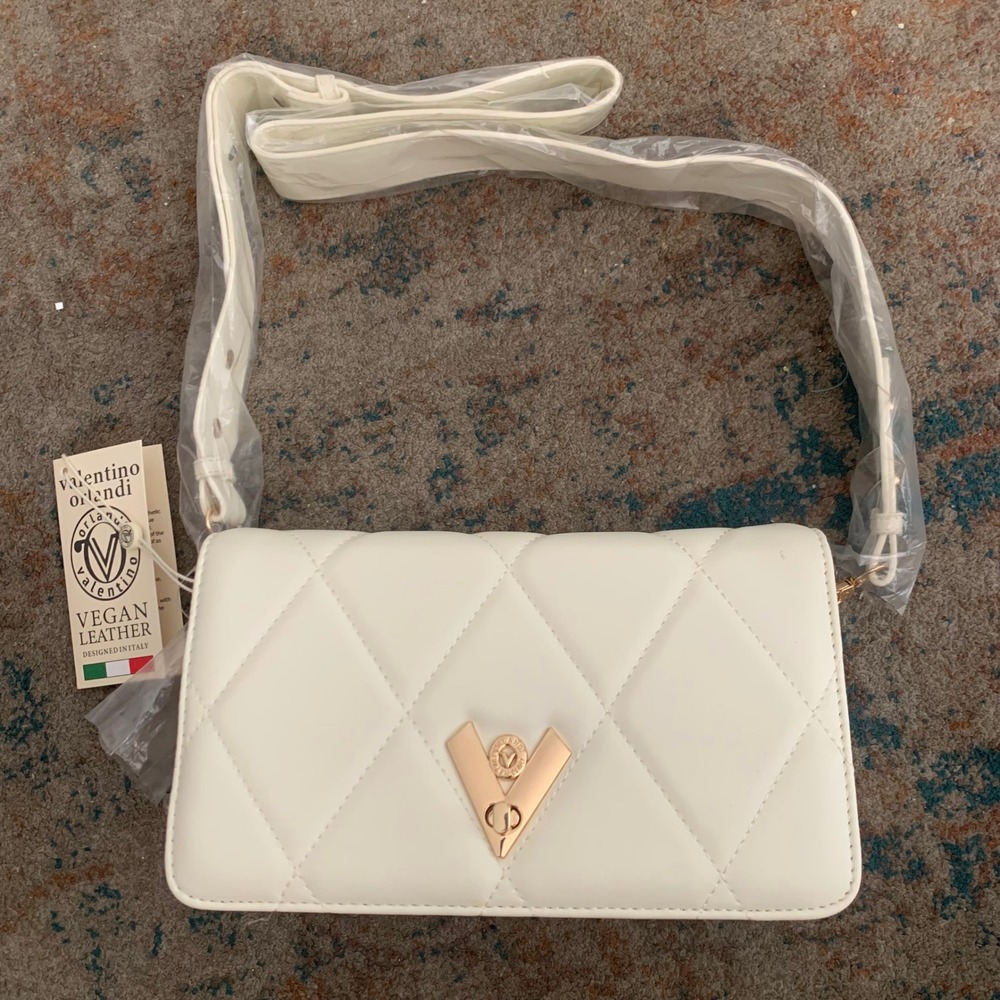 Valentino Orlandi White Quilted Vegan Leather Crossbody Bag V-2003 NWT